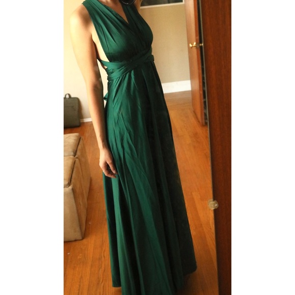 Angel Biba | Dresses | Emerald Green Satin Convertible Long Dress Small